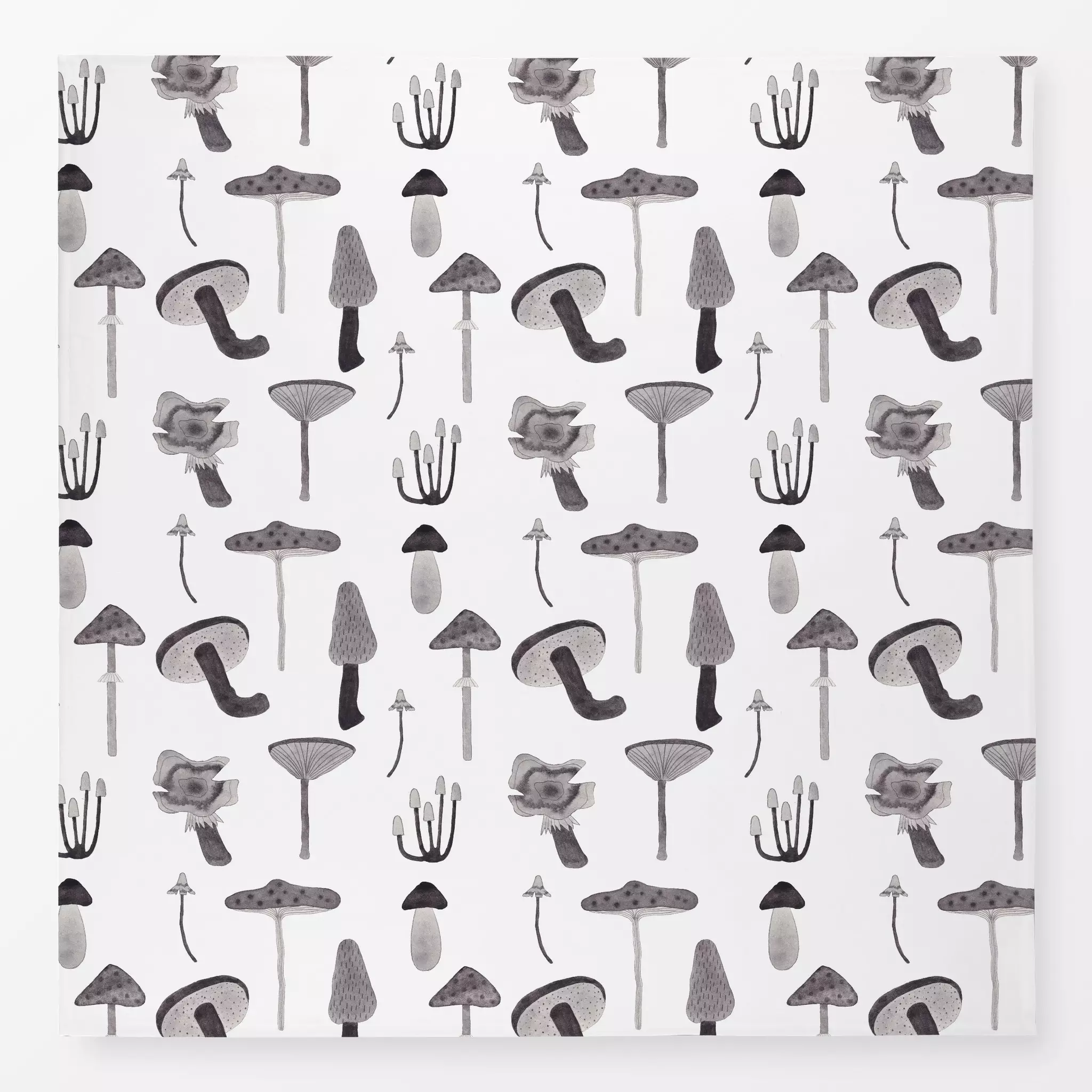 Tischdecke Pilzwald monochrom - Herbst, Pflanzen & Botanik - von „Paulina Rauh"; schwarz, Gouache, Illustration, Wald, botan...