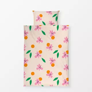 Bettwäsche Blüten Orangen Blätter