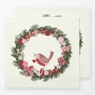 Servietten Rotkehlchen im Kranz  Offwhite Creme