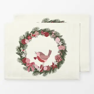 Tischset Rotkehlchen im Kranz  Offwhite Creme