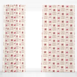 Dekovorhang X-Mas Briefmarken Doodle Beige Muster