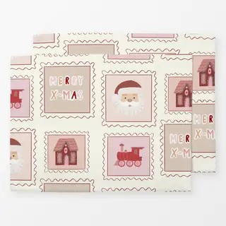 Tischset X-Mas Briefmarken Doodle Beige Muster