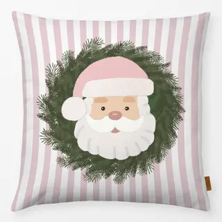 Kissen Happy Santa auf Rosa Streifen