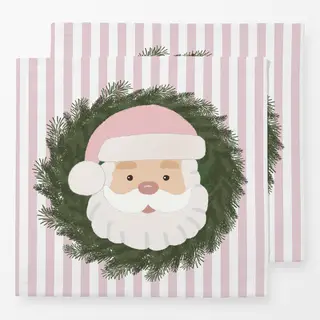 Servietten Happy Santa auf Rosa Streifen