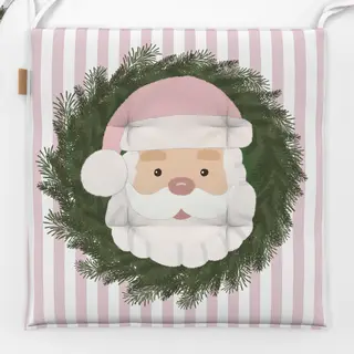 Sitzkissen Happy Santa auf Rosa Streifen