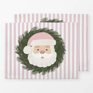 Tischset Happy Santa auf Rosa Streifen