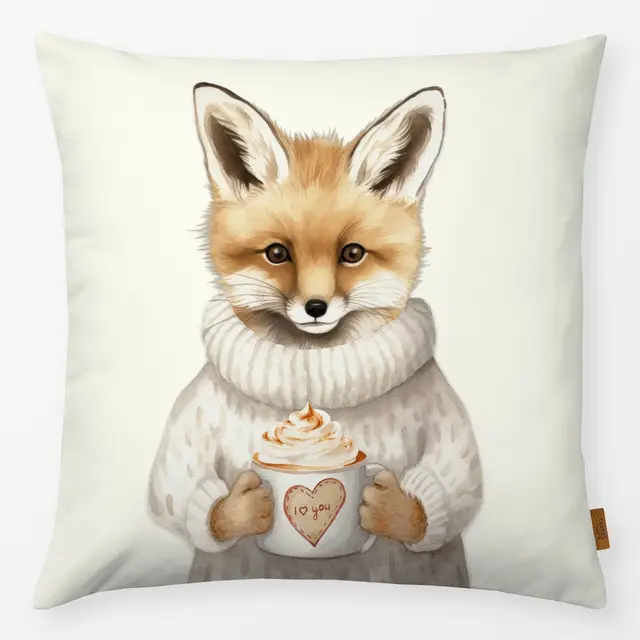 Kissen Fuchs mit Tasse I love You von Monika Strigel