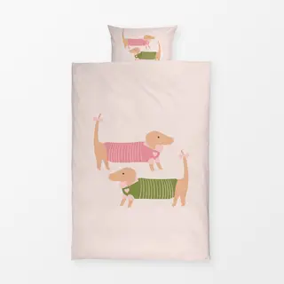 Bettwäsche Dackel Pärchen Rosa Grün auf Rosa