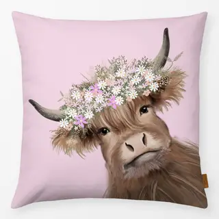 Kissen Freche Kuh Blumen Kranz Rosa