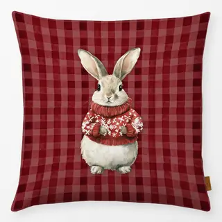 Kissen Weihnachts Hase mit Pulli Rot
