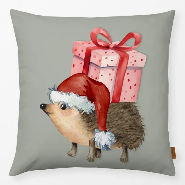 Kissen Weihnachten Igel mit Geschenk von Monika Strigel
