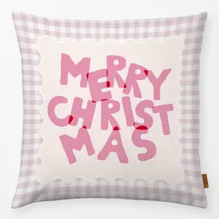 Kissen Merry Christmas Pink Gingham Karo