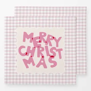 Servietten Merry Christmas Pink Gingham Karo