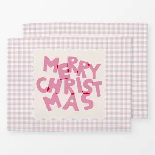 Tischset Merry Christmas Pink Gingham Karo