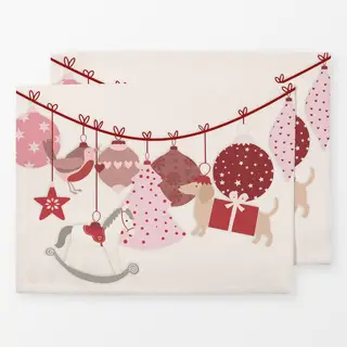 Tischset Rosa Rot Weihnachtsschmuck mit Dackel