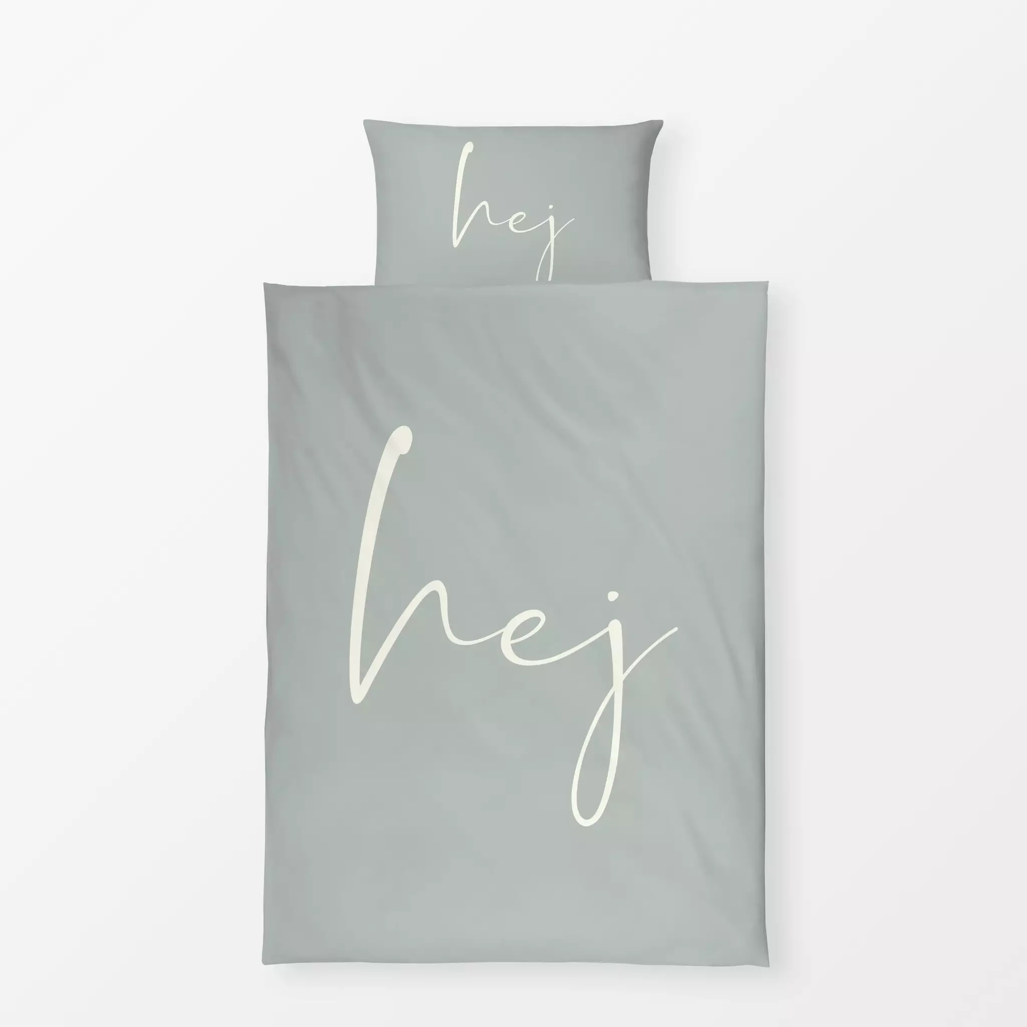 Bettwäsche hej Salbei Grün mit Creme - Sommer, Sprüche & Schriftzüge, Symbole & Muster - von „Monika Strigel"; minimal, skan...