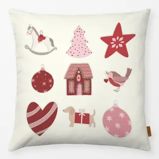 Kissen Weihnachtliche Collage Dackel Schaukelpferd