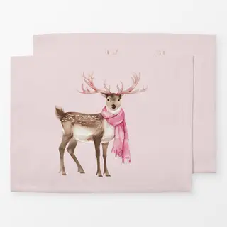 Tischset Hirsch mit Schal Rosa