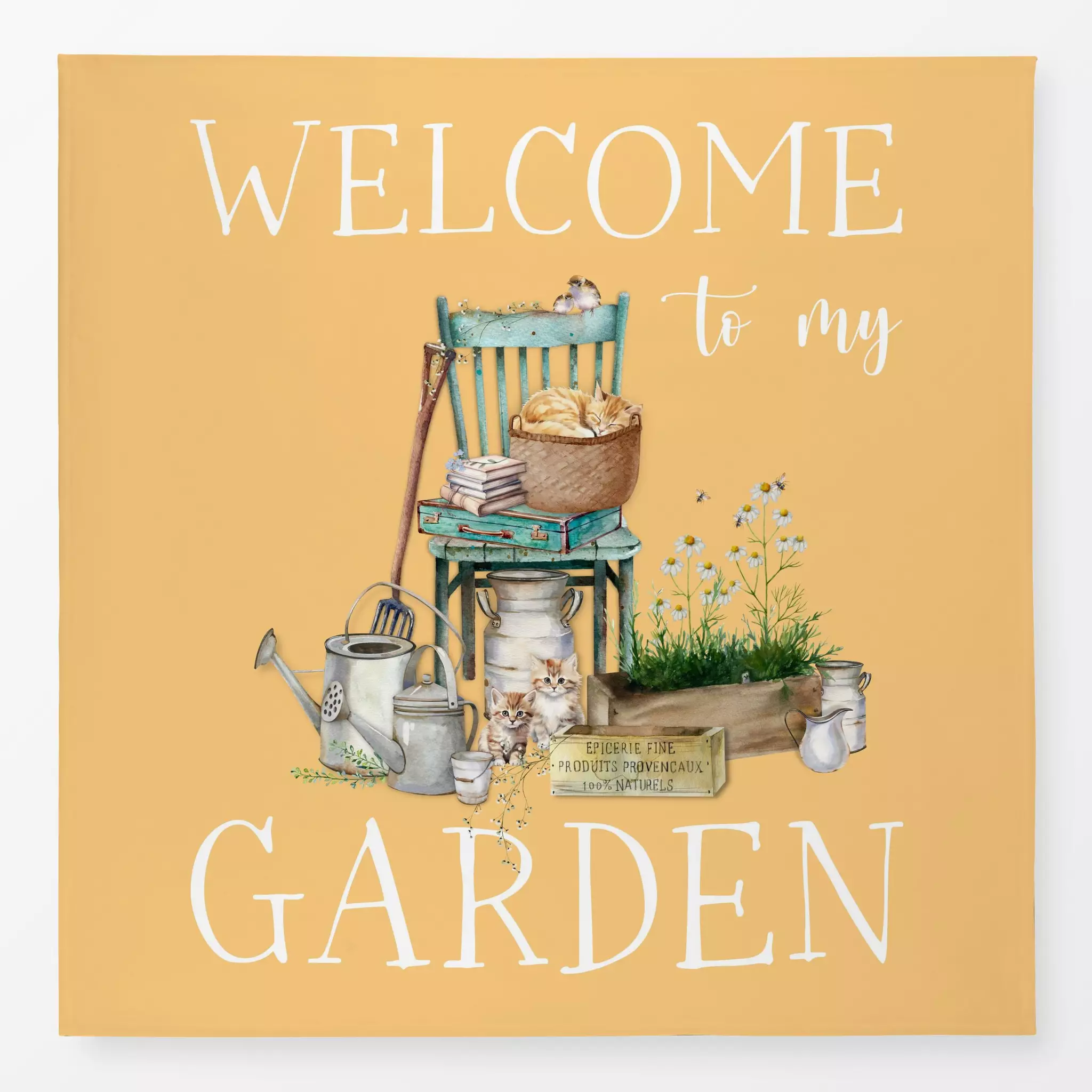 Tischdecke Cottage Summer Welcome Yellow, Blumen, Spruch, Sommer, von Monika Strigel