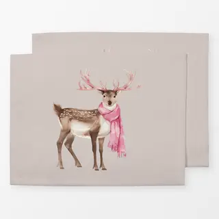 Tischset Hirsch mit Schal Beige