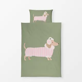 Bettwäsche Dackel mit Pulli Rosa Winter
