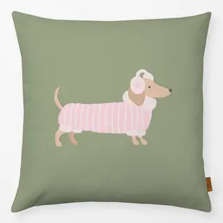 Kissen Dackel mit Pulli Rosa Winter