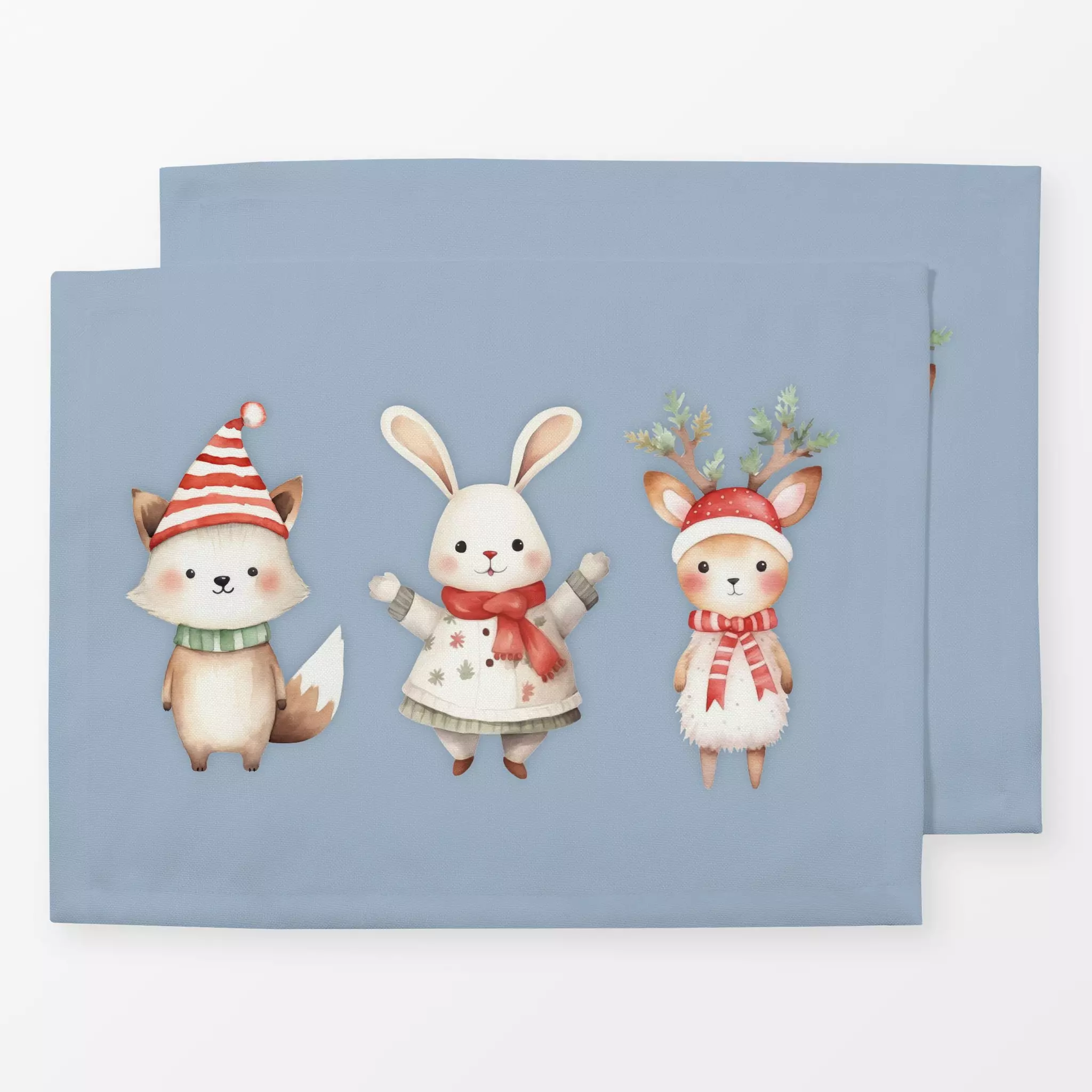 Tischset Holly Jolly Freunde blau - Kinderzimmer & Motive für Kinder, Weihnachten, Retro & Vintage - von „Monika Strigel"; H...