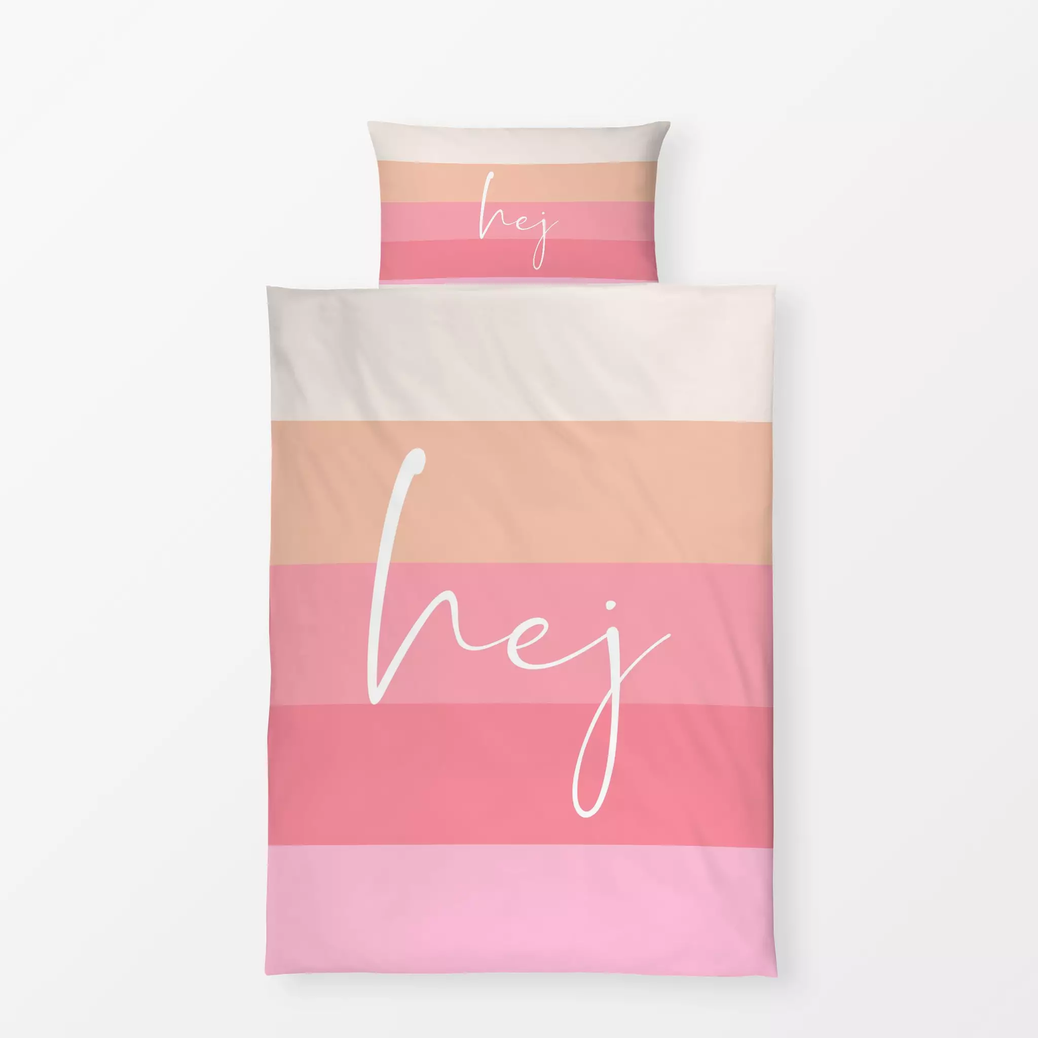Bettwäsche hej Sommer Streifen Pink - Frühling, Sommer, Sprüche & Schriftzüge - von „Monika Strigel"; Streifen, rosa, beige,...