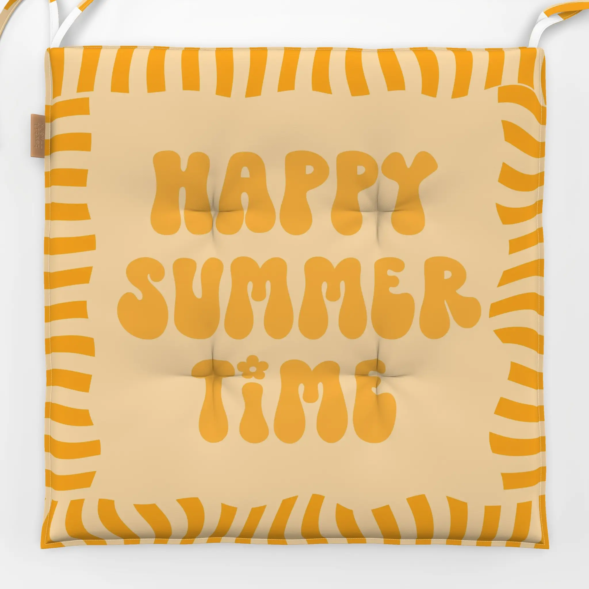 Sitzkissen Happy Summertime Orange - Sommer, Sprüche & Schriftzüge, Symbole & Muster - von „Monika Strigel"; Orange, Sommer,...