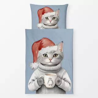 Bettwäsche Winter Party - Katze mit Tasse