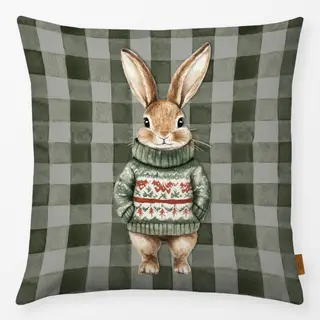 Kissen Weihnachts - Hase Pulli Grün