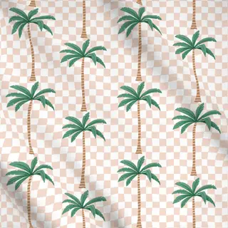 Meterware Palm trees on checks - rosa