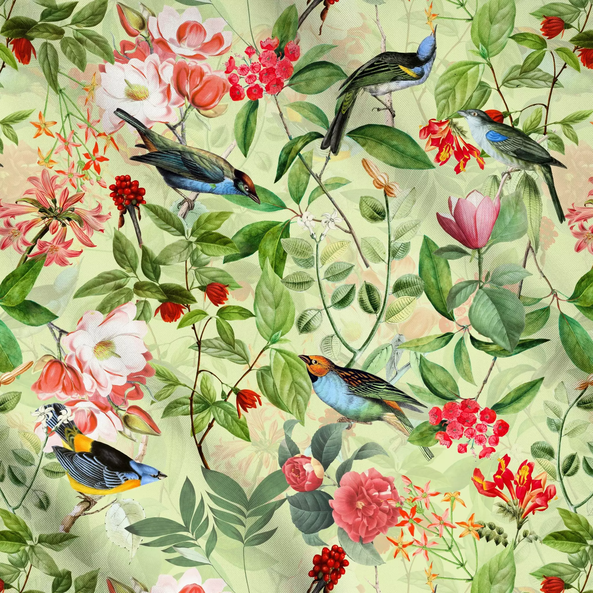 Meterware Vögel und Blüten - Blumen & Florales, Tiere, Pflanzen & Botanik - von „Uta Naumann"; Blumen, Garten, Vogel, tropis...