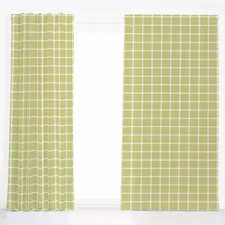 Dekovorhang Grün Weiß Gingham Grid