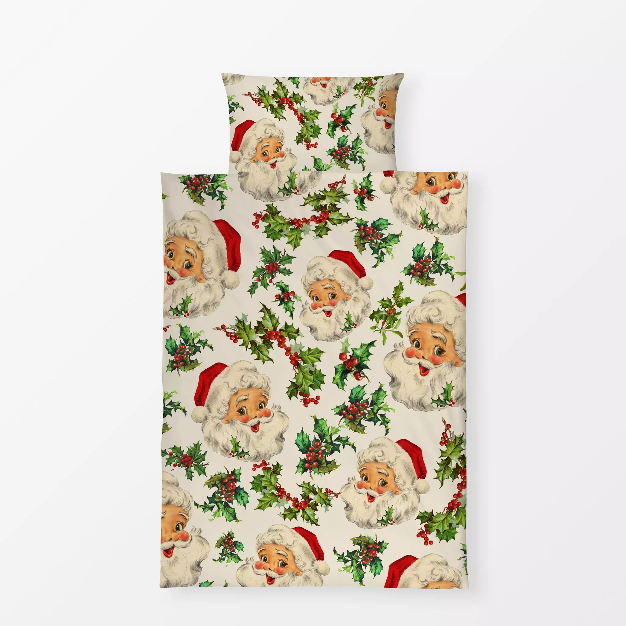 Bettwäsche Vintage Santa Claus beige - Weihnachten, Winter, Retro & Vintage - von „Uta Naumann"; Zweige, Beeren, Weihnachtsm...