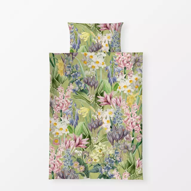 Bettwäsche Frühlings Vintage Blumen Grün von Uta Naumann