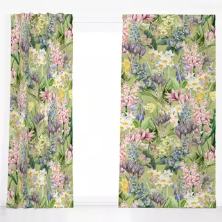 Dekovorhang Frühlings Vintage Blumen Grün