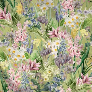 Meterware Frühlings Vintage Blumen Grün