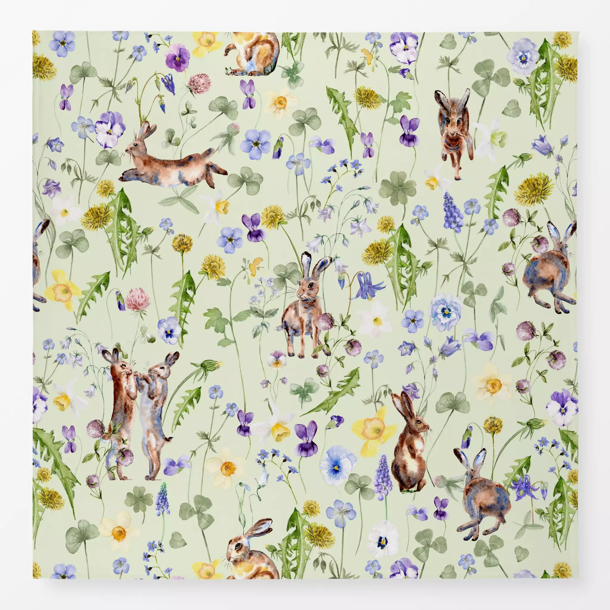 Tischdecke Osterhasen in Blumenwiese grün, Blumen, Tiere, Frühling, von Uta Naumann