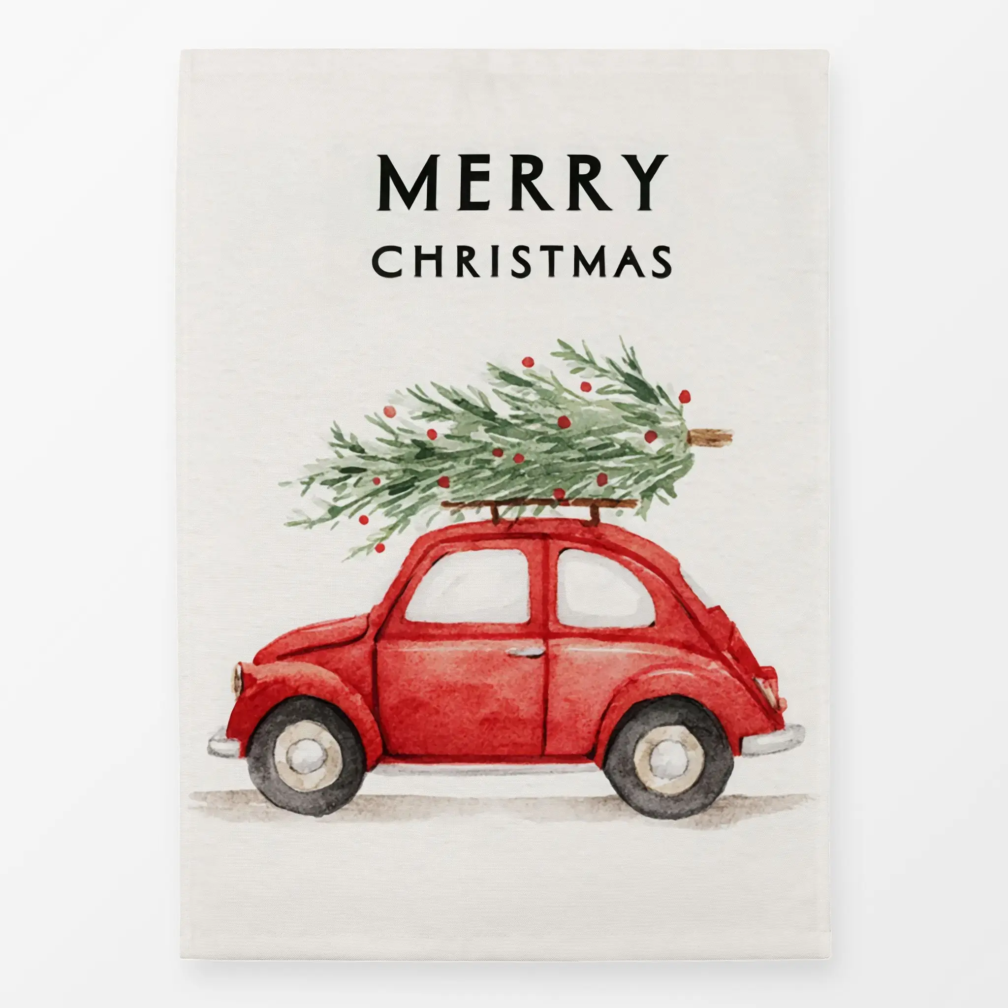 Geschirrtücher Merry Christmas Rotes Auto - Sprüche & Schriftzüge, Weihnachten, Winter - von „Uta Naumann"; Wasserfarben, We...