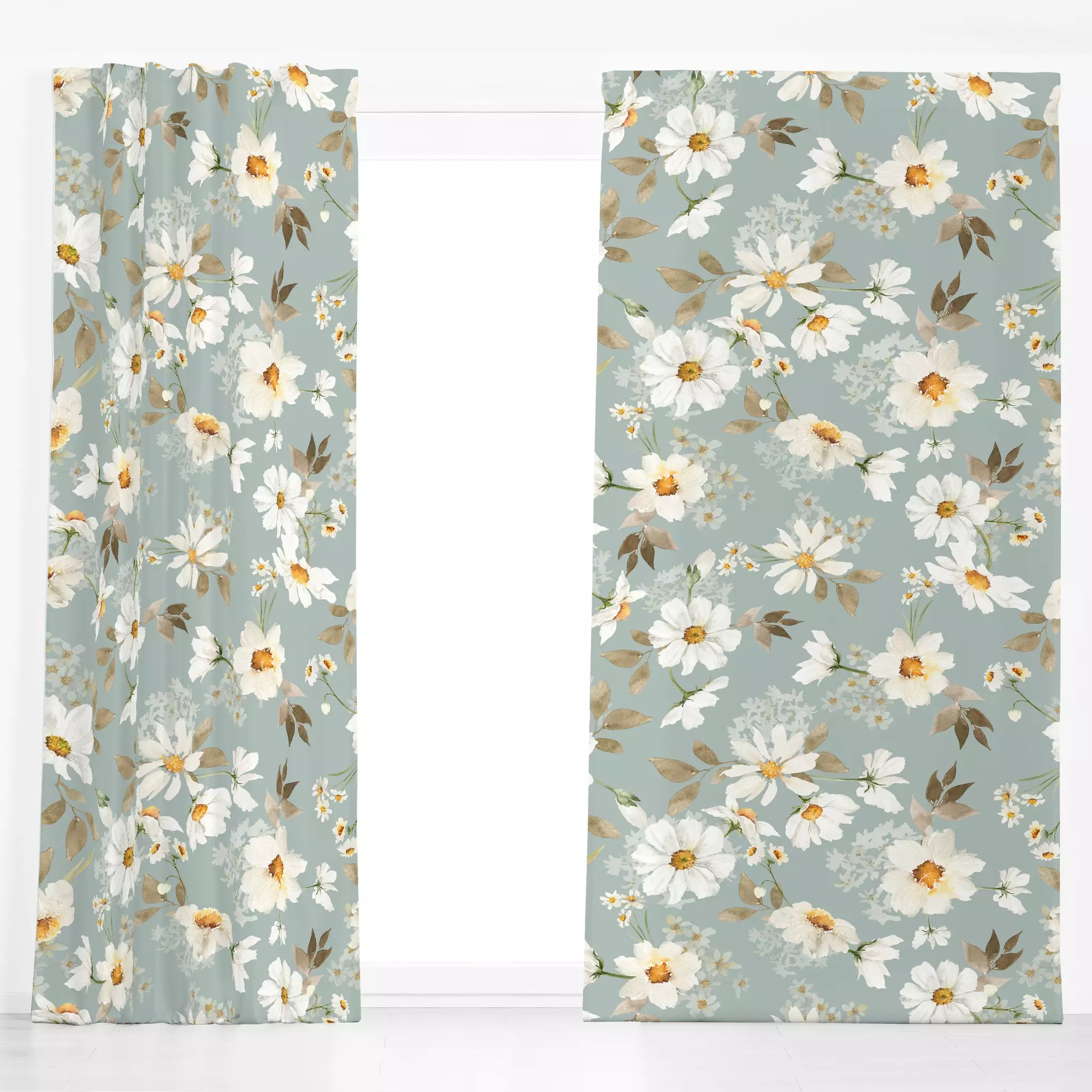 Dekovorhang Streublümchen Margeriten grau - Blumen & Florales, Pflanzen & Botanik - von „Uta Naumann"; boho, Blumen, Sommerb...