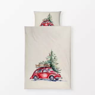 Bettwäsche Rotes Weihnachtsauto im Wald