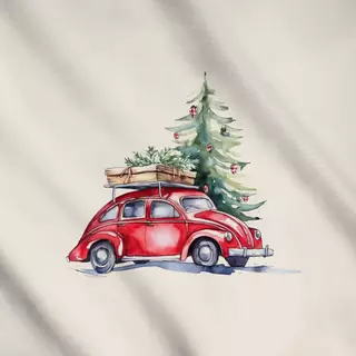 Meterware Rotes Weihnachtsauto im Wald