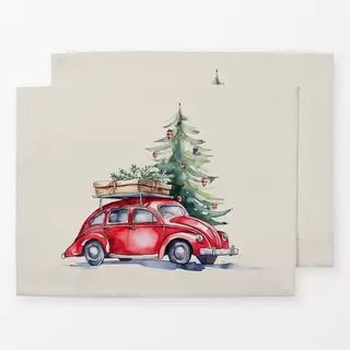 Tischset Rotes Weihnachtsauto im Wald
