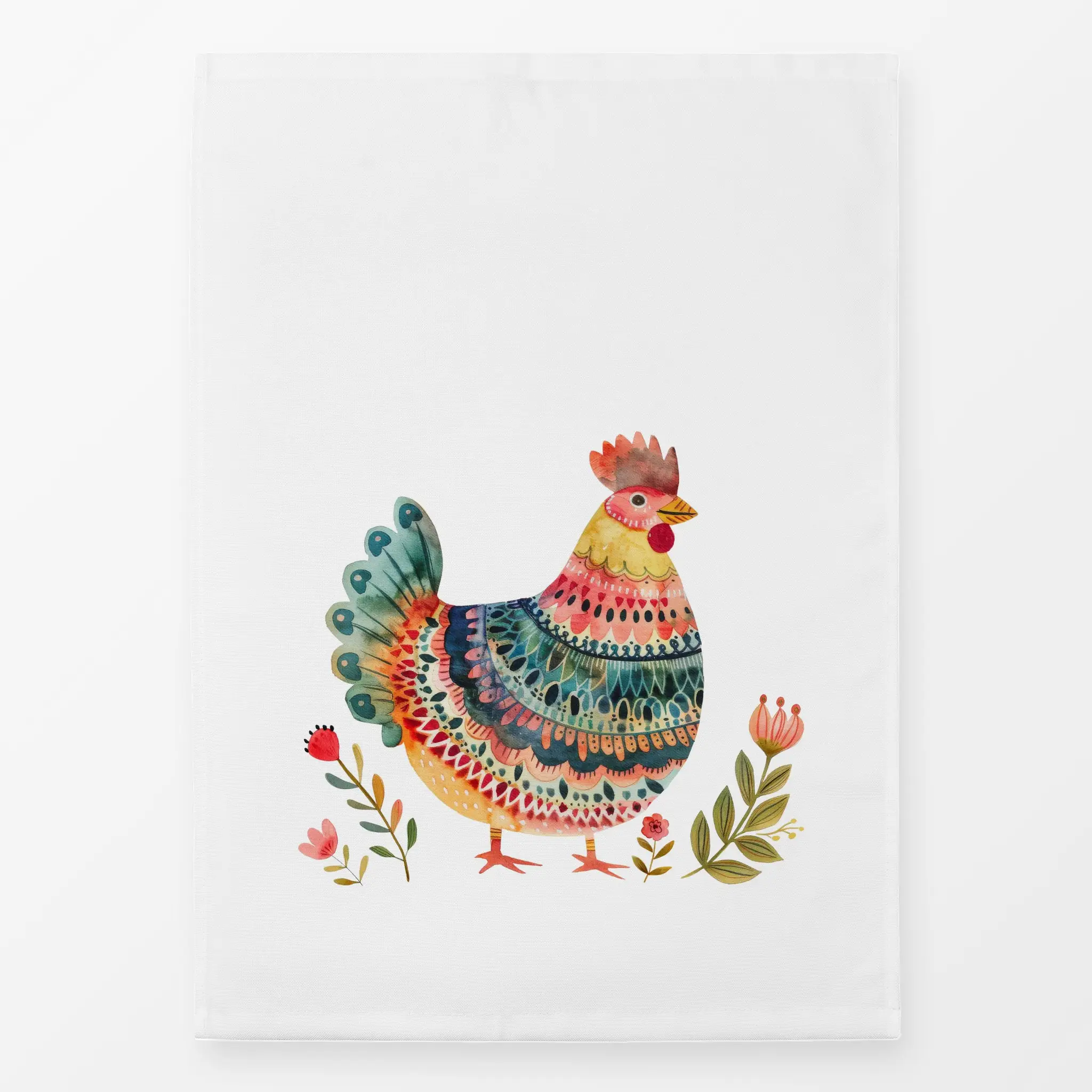 Geschirrtücher Kunterbunte Henne - Frühling, Tiere, Ostern - von „Uta Naumann"; Wasserfarben, Sommerblumen, Hühner, niedlich...