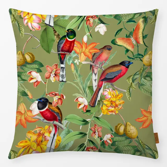 Kissen Bunte tropische Vögel grün von Uta Naumann