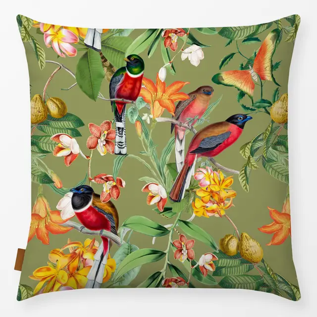 Kissen Bunte tropische Vögel grün von Uta Naumann