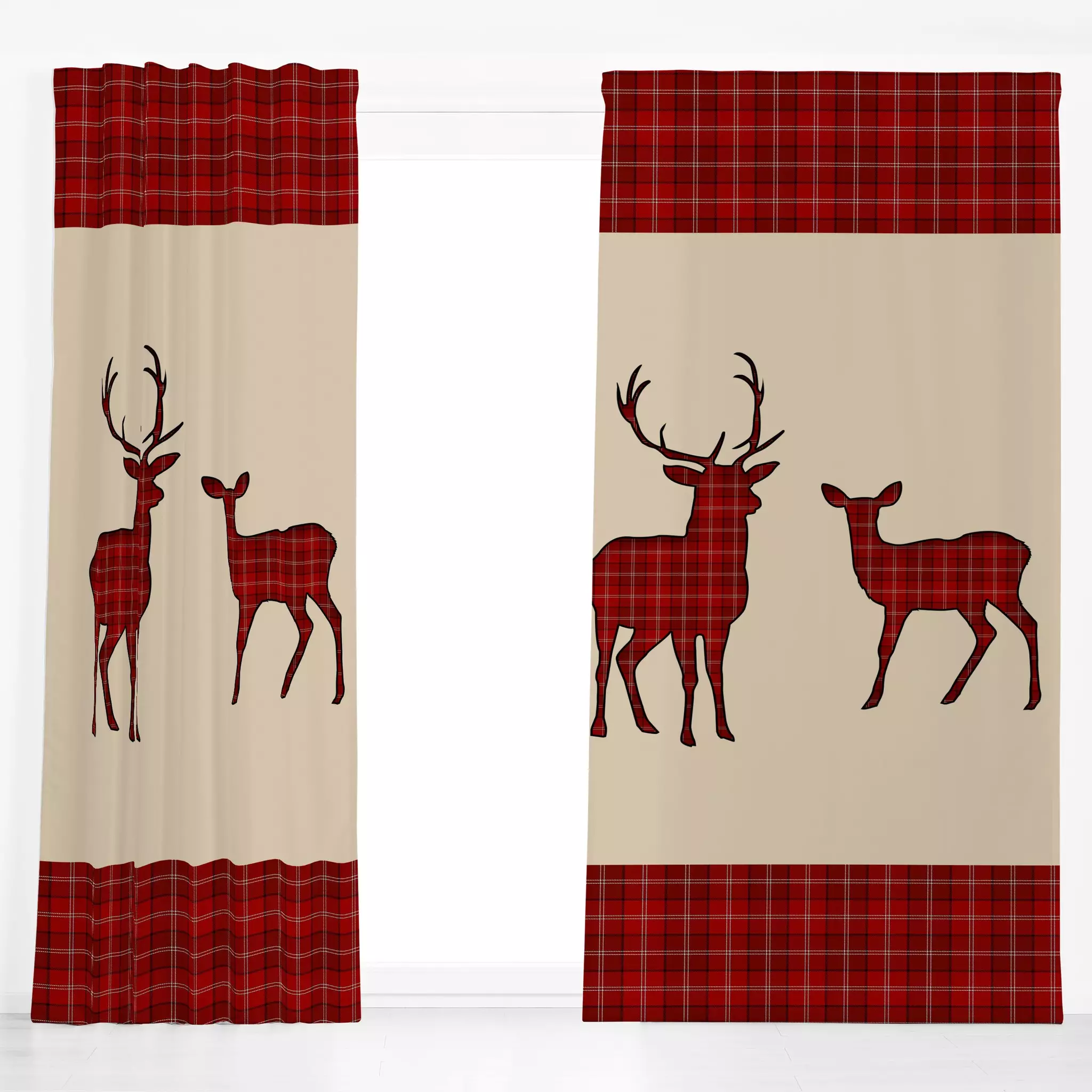 Dekovorhang Winter Hirsch mit Plaid - Weihnachten, Winter, Retro & Vintage - von „Uta Naumann"; Karo, Hirsch, weihnachtlich,...