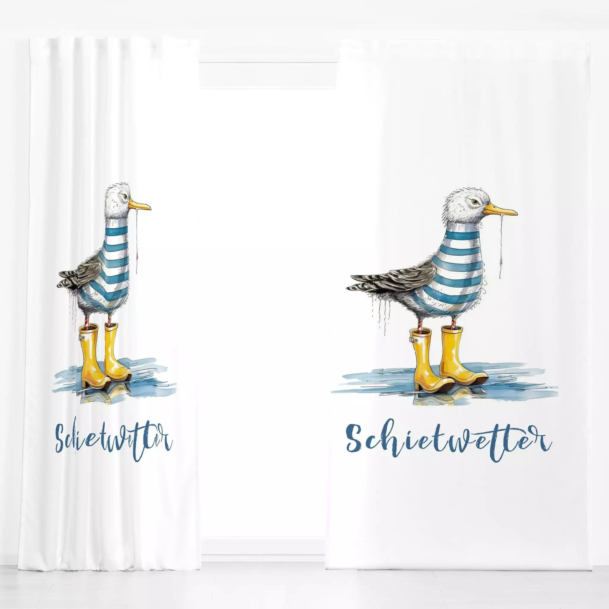 Dekovorhang Schietwetter - Tiere, Sprüche & Schriftzüge - von „Uta Naumann"; Sommerblumen, Vogel, Möve, Herbst, Regen, Wette...