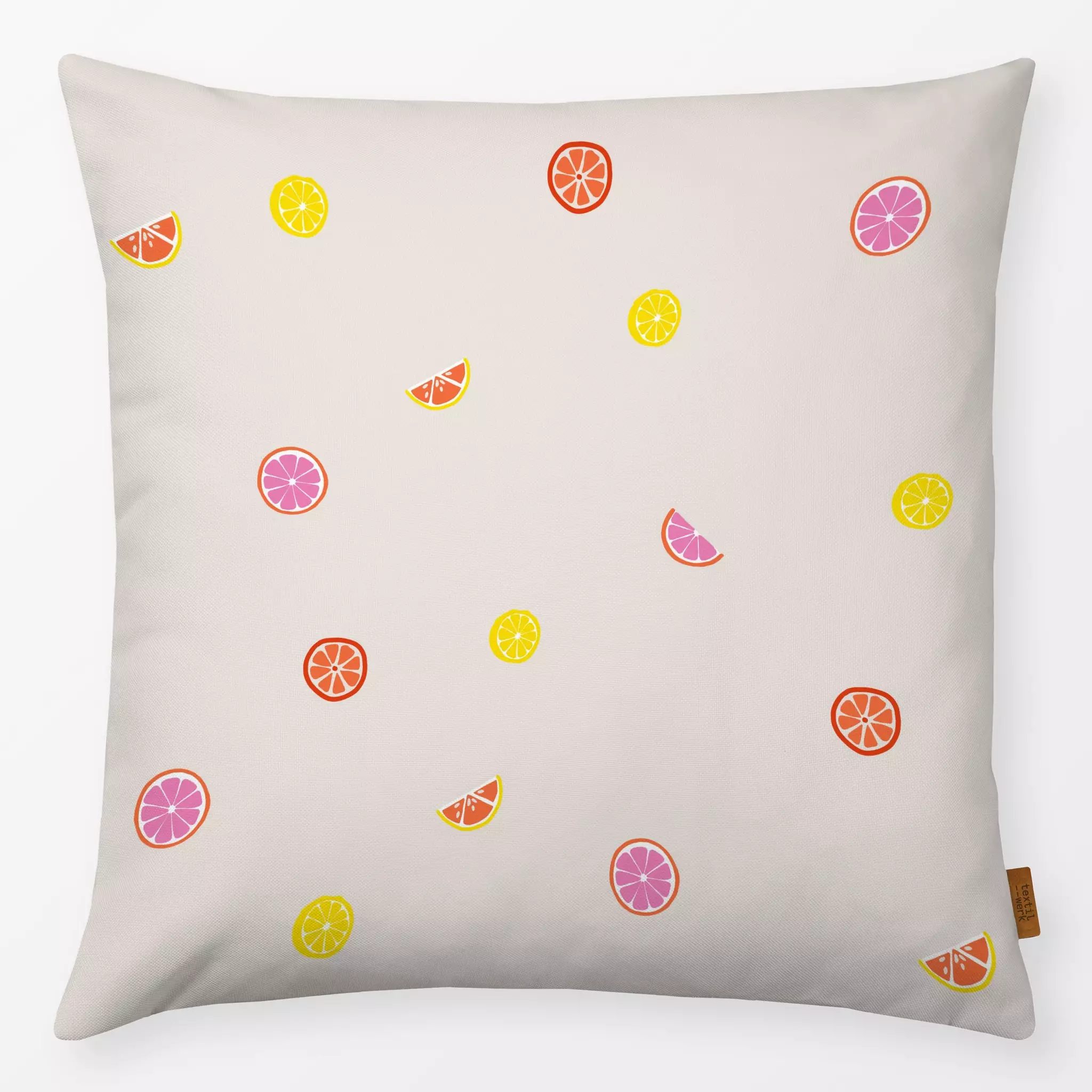 Kissen Obst Muster - Sommer - von „textilwerk"; Illustration, skandinavisch, beige, Sommer, bunt, minimalistisch, schlicht, ...